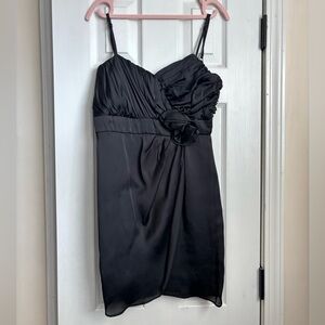 Twenty-One - Black Ruched Cocktail Dress w/ Rosette Detail – Large